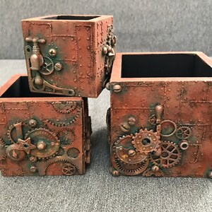 Steampunk Pen and Pencil Holder Set: Personalized Industrial Decor