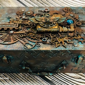 Grote steampunk doos houten stijl industriële stijl sieraden opslag horloges opslag vintage aandenken doos bruidegom mixed media geschenkdoos handgemaakt
