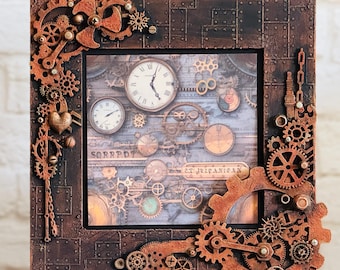 Handmade Steampunk Photo Frame: Industrial Gear Decor