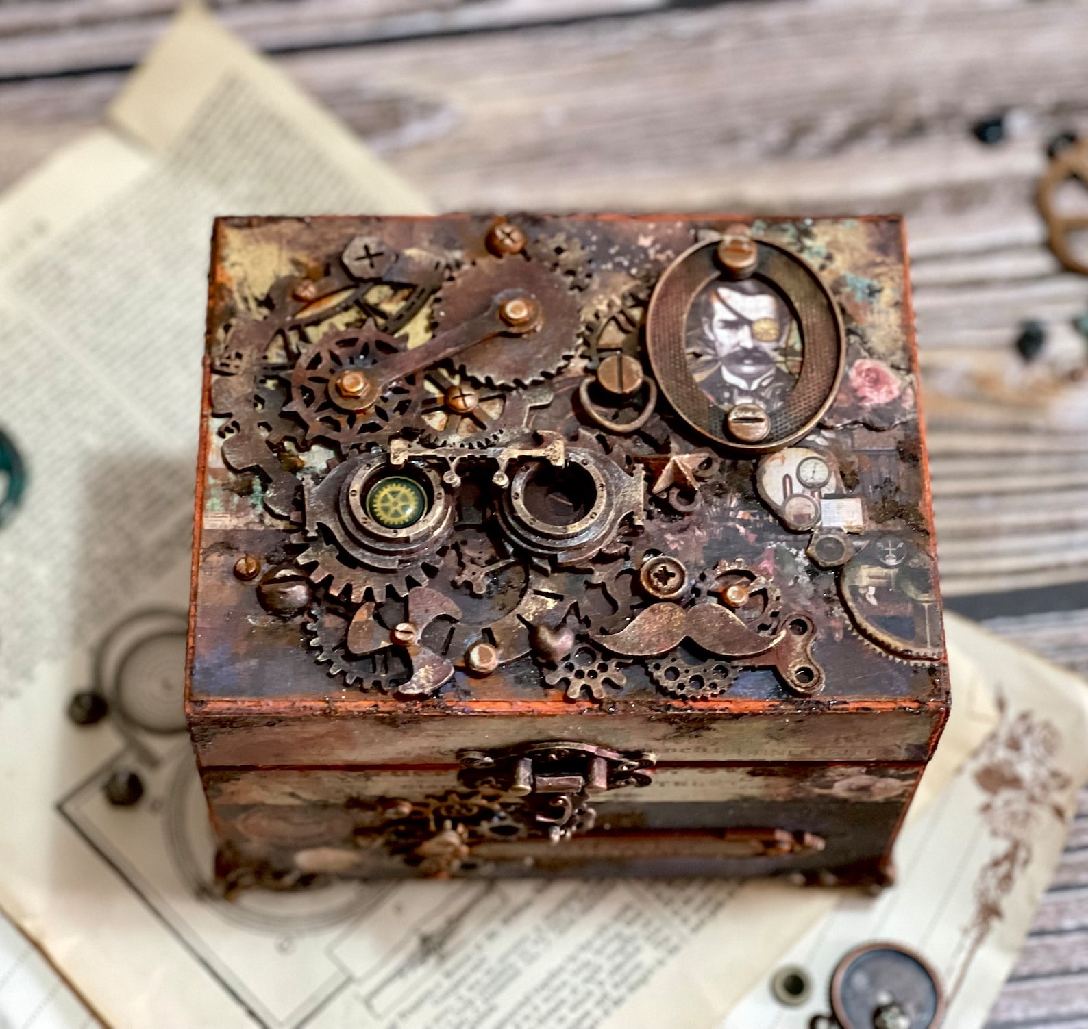 Personalised Steampunk Box, Mixed Media Gift, Customizable Wooden Box ...
