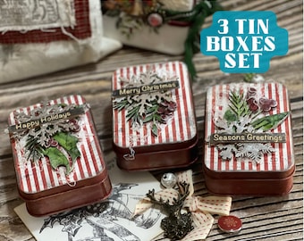 Christmas metal tin box set, Customized box set, Personalized tin set, tin box mini Christmas gift, Christmas retro gifts for women