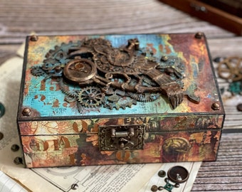 personalised  steampunk Box, Mixed media Customizable wooden box, steampunk decor, Men gift ideas, steampunk gift, jewelry box for him