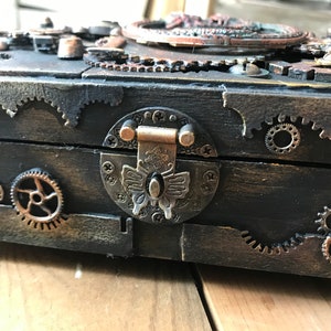 Industrial box wooden vintage Style Steampunk dragon Jewelry storage Watches storage Vintage Keepsake Box Groom mixed media box handmade image 6