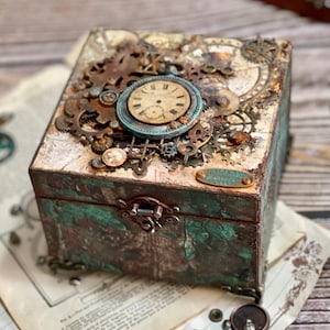 Scatola steampunk personalizzata, Scatola di legno personalizzabile con tecnica mista, decorazioni steampunk, Idee regalo per uomo, regalo steampunk, portagioie per lui