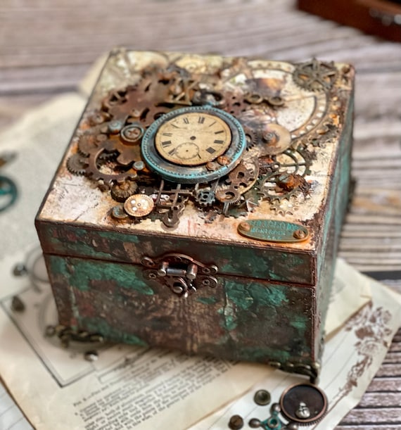 personalised  steampunk Box, Mixed media Customizable wooden box, steampunk decor, Men gift ideas, steampunk gift, jewelry box for him