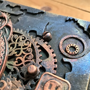 Industrial box wooden vintage Style Steampunk dragon Jewelry storage Watches storage Vintage Keepsake Box Groom mixed media box handmade image 7