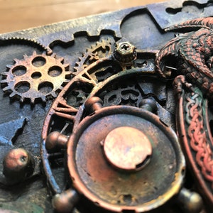 Industrial box wooden vintage Style Steampunk dragon Jewelry storage Watches storage Vintage Keepsake Box Groom mixed media box handmade image 4