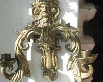 sale! Gilded bronze antique USSR handmade 23:21 cm/9 ;8.27inches/candlestick on the wall/ Slavic God.weight 1.6 kg.