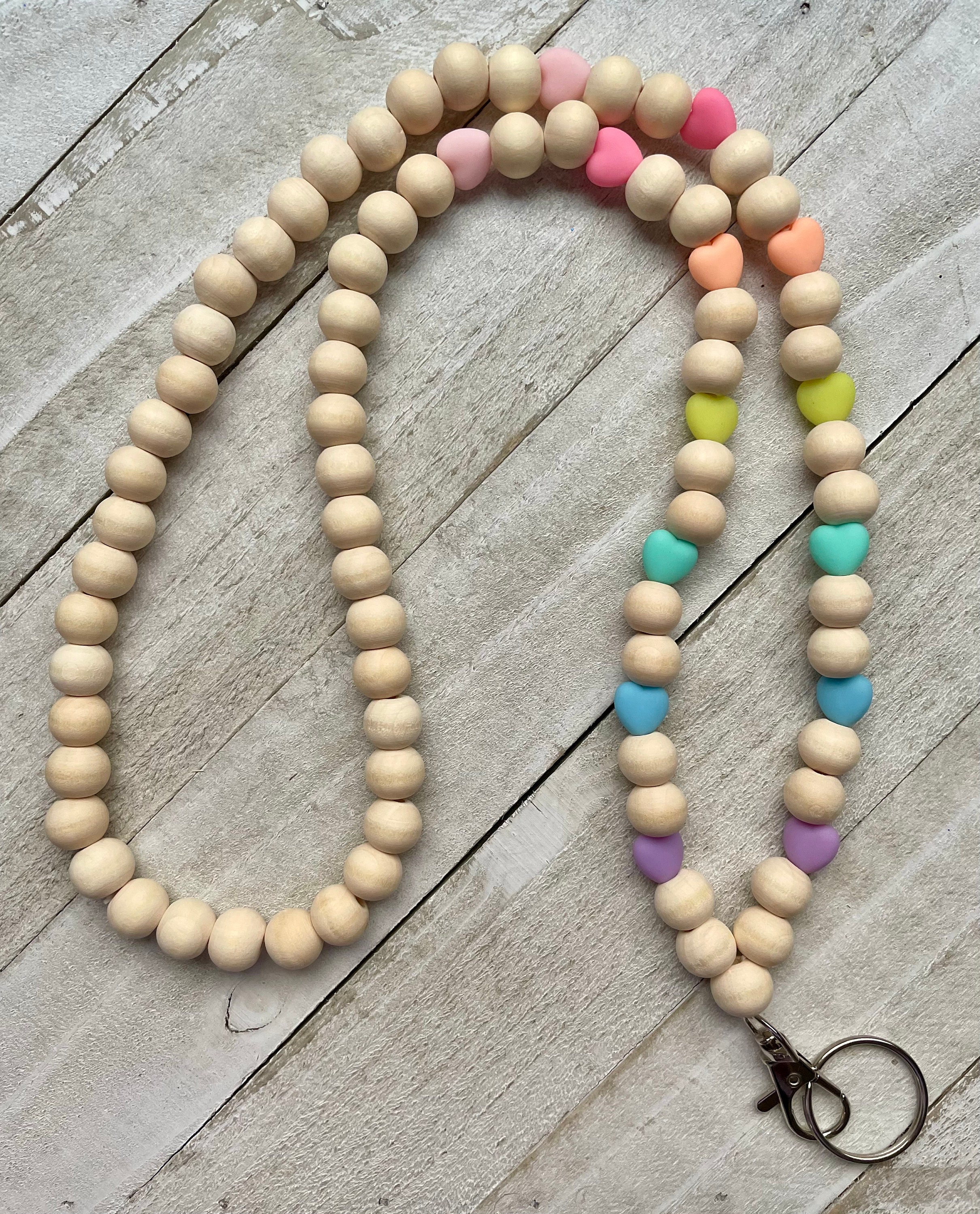 Colorful heart beaded lanyard, Teacher lanyard, Nurse lanyard, ID badge holder