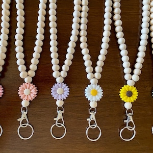 Flower Beaded Lanyard: Teacher Nurse ID Badge Holder