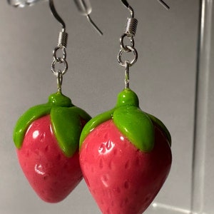 Pink Strawberry Clay Drop Earrings