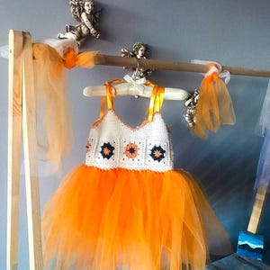 Handmade Orange Crochet Tulle Dress: Baby Birthday Outfit