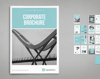 Folleto corporativo / Plantilla para imprimir / Folleto cian / Plantilla de InDesign