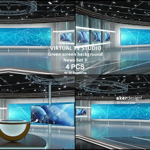 4K Virtual TV Studio – Green Screen-nieuwsset (4 stuks digitale achtergrond)