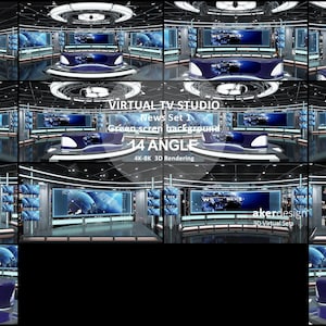 Digital 4K-8K 3d Rendering. Virtual TV Studio Green Screen Background. News Set 1. 14 ANGLE