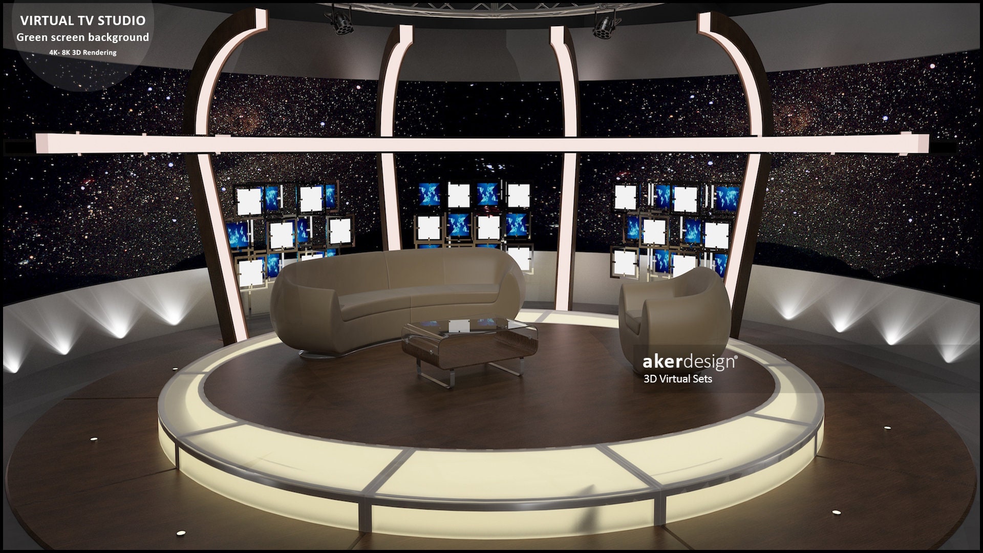 Tv Rendering Digital 4K-8K 3d Rendering. Virtual TV Studio Green Screen Background ...
