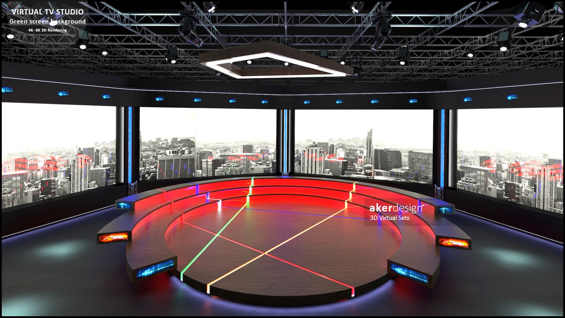 Tv Rendering Digital 4K-8K 3d Rendering. Virtual TV Studio Green Screen Background ...