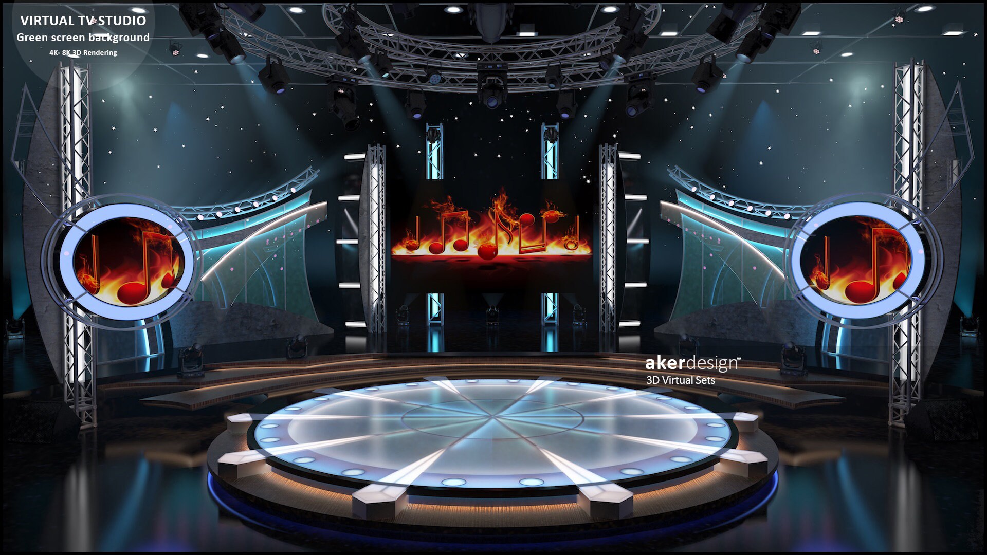 Tv Rendering Digital 4K-8K 3d Rendering. Virtual TV Studio Green Screen Background ...