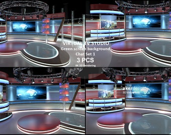 Digital 8k 3d Rendering Virtual Tv Studio Green Screen Etsy