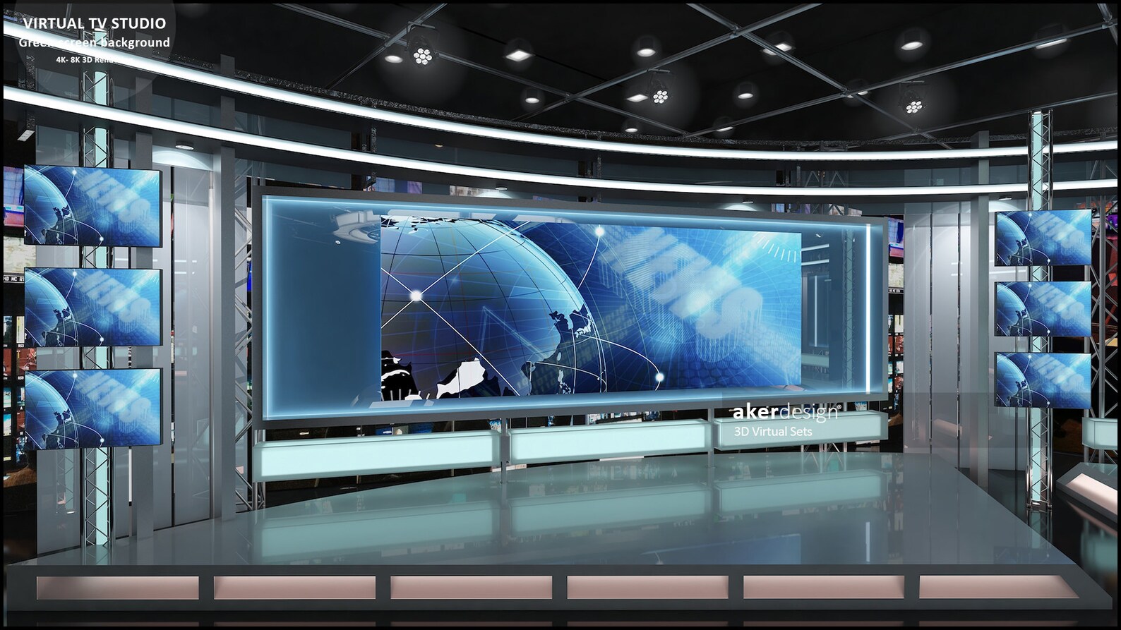 Tv Rendering Digital 4K-8K 3d Rendering. Virtual TV Studio Green Screen Background ...