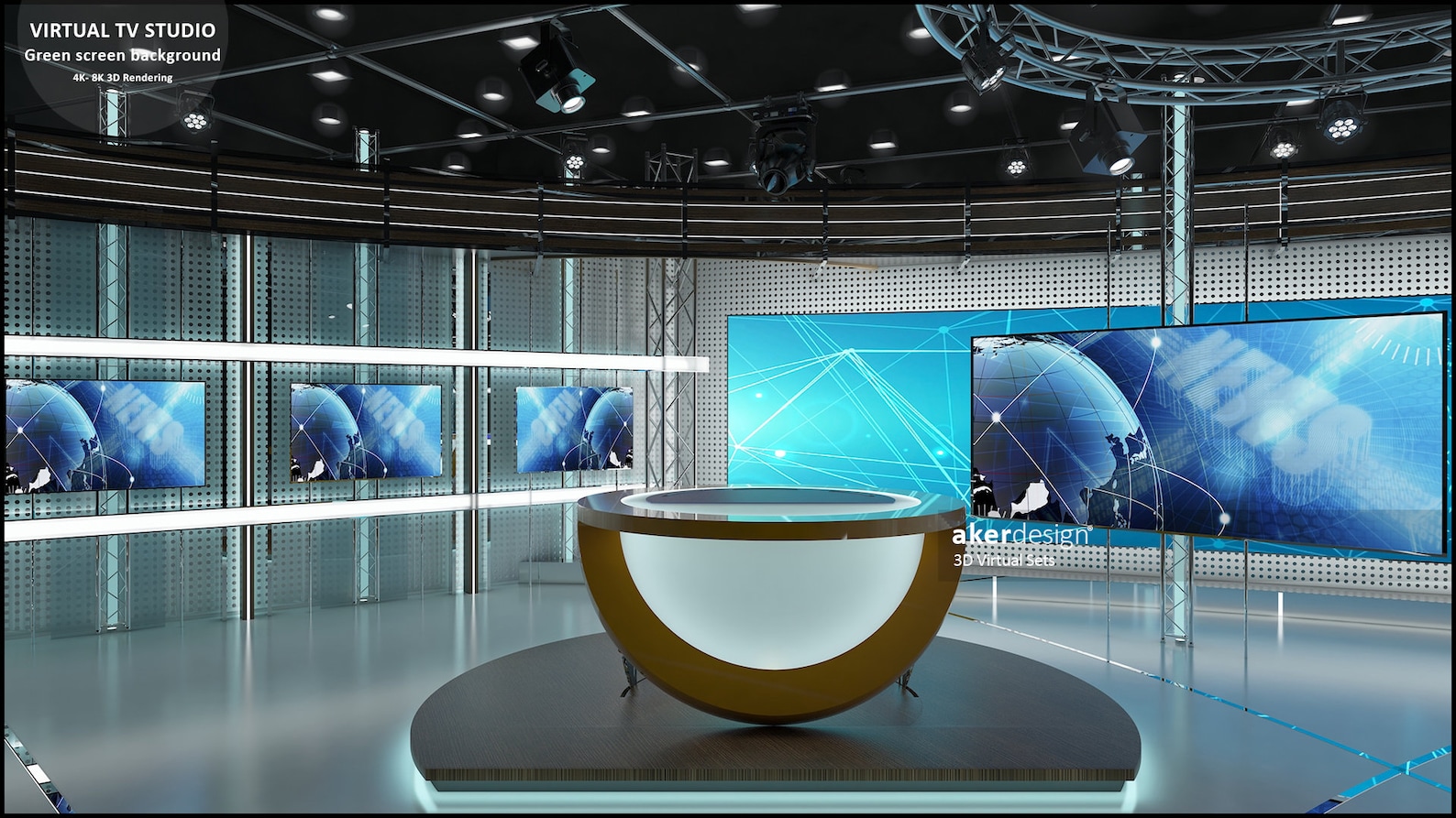 Tv Rendering Digital 4K-8K 3d Rendering. Virtual TV Studio Green Screen Background ...