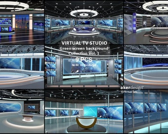 Digital 4K-8K 3d Rendering. Virtual TV Studio Green Screen Background. Collection Vol.1. 9PCS