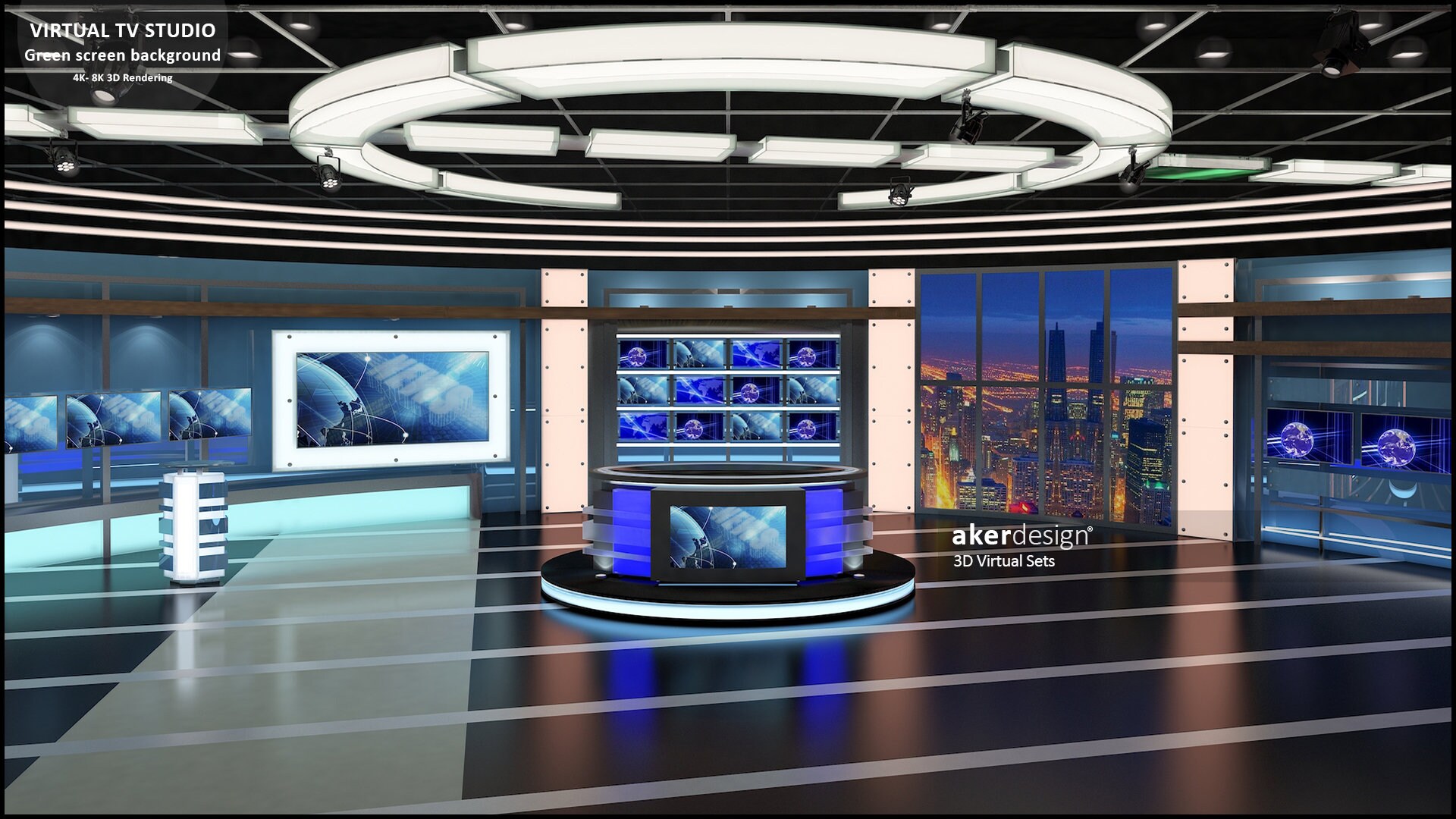 Tv Rendering Digital 4K-8K 3d Rendering. Virtual TV Studio Green Screen Background ...