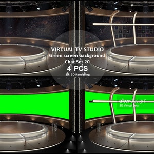 Digital 8K 3d Rendering. Virtual TV Studio Green Screen Background. 4PCS