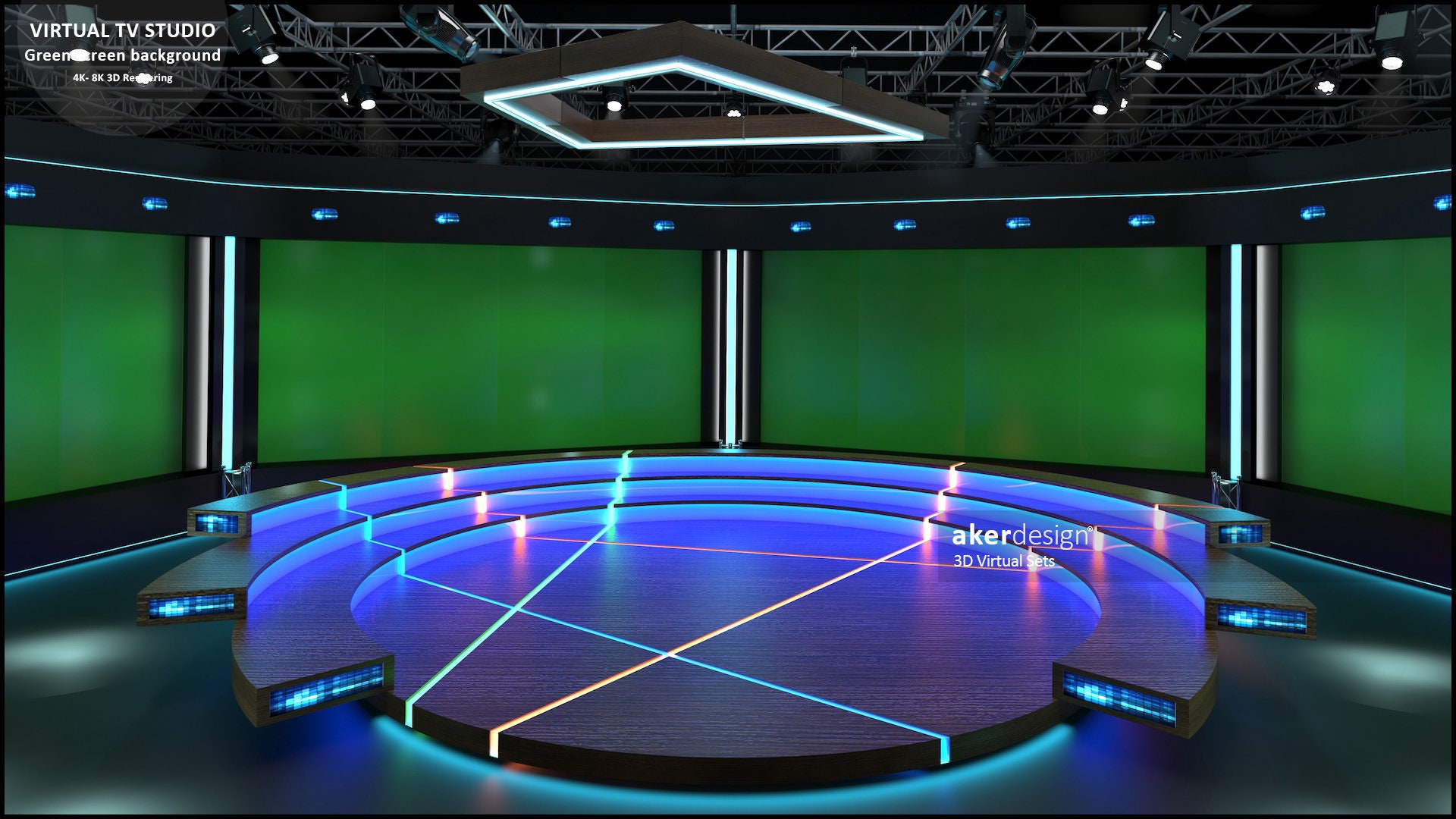 Tv Rendering Digital 4K-8K 3d Rendering. Virtual TV Studio Green Screen Background ...