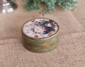 Vintage round wooden box with Victorian roses, Round jewelry box, Antique jewelry box (imitation), Luxury jewelry box