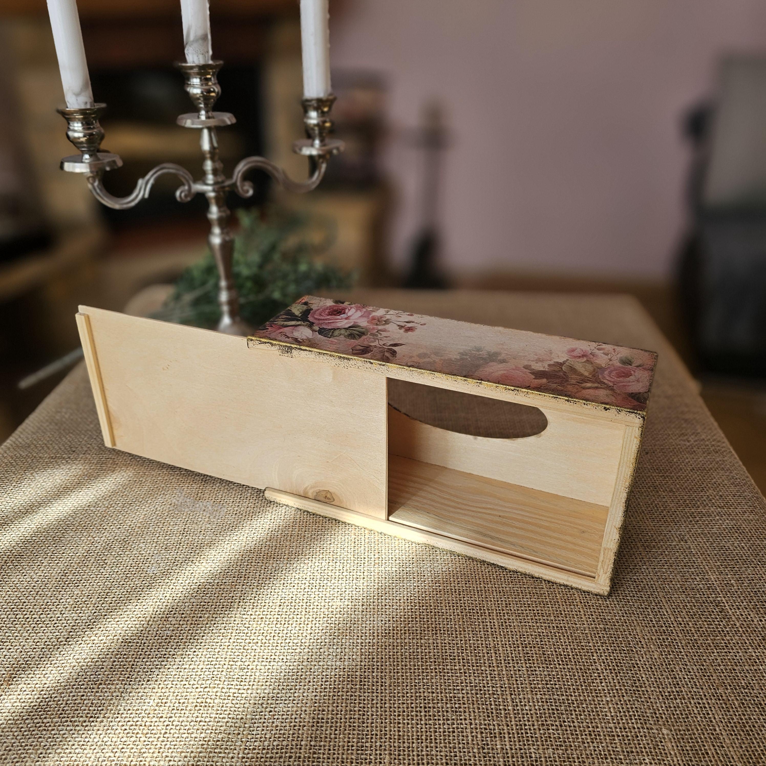 NiHome Copertura per scatola di fazzoletti, rettangolare, in legno, rustica, ideale per bagno, comodino, ufficio, auto, parte superiore blu