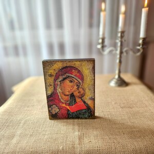 Handmade Linden Wood Icon: Mother of God, Theotokos Byzantine Art