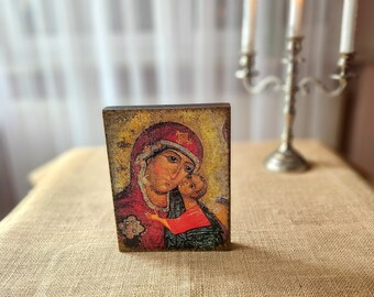 Handmade Linden Wood Icon: Mother of God, Theotokos Byzantine Art