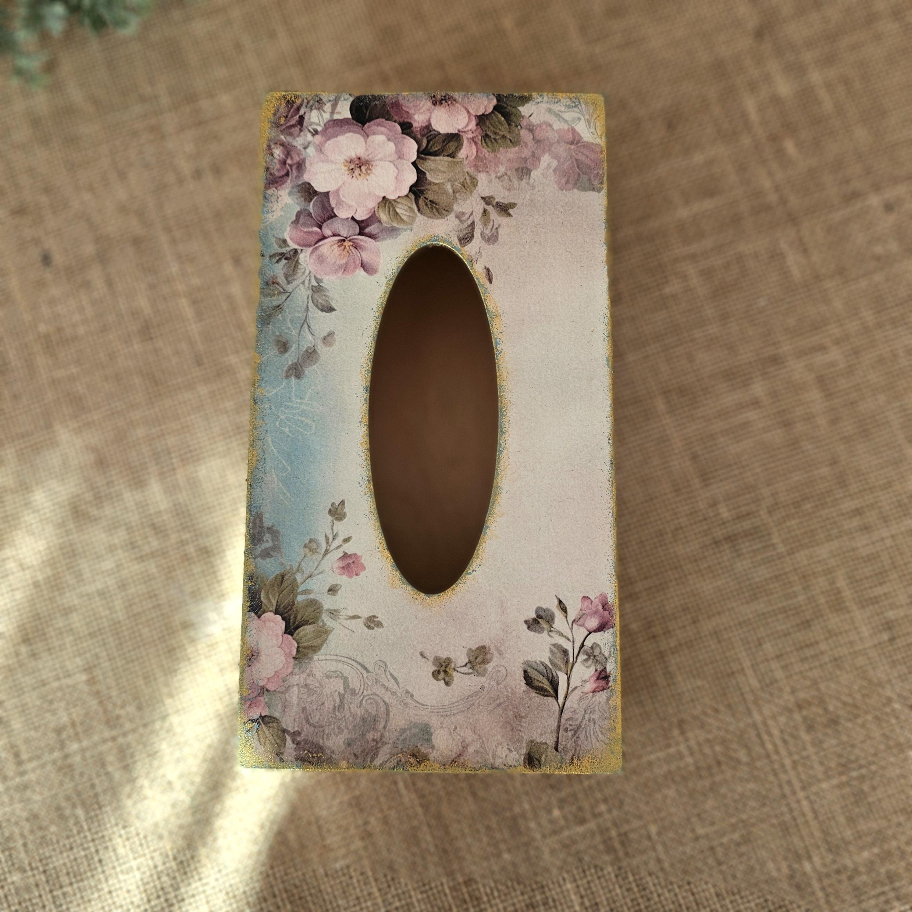 木製の花柄ティッシュボックスカバー：ヴィンテージスタイル、手作り