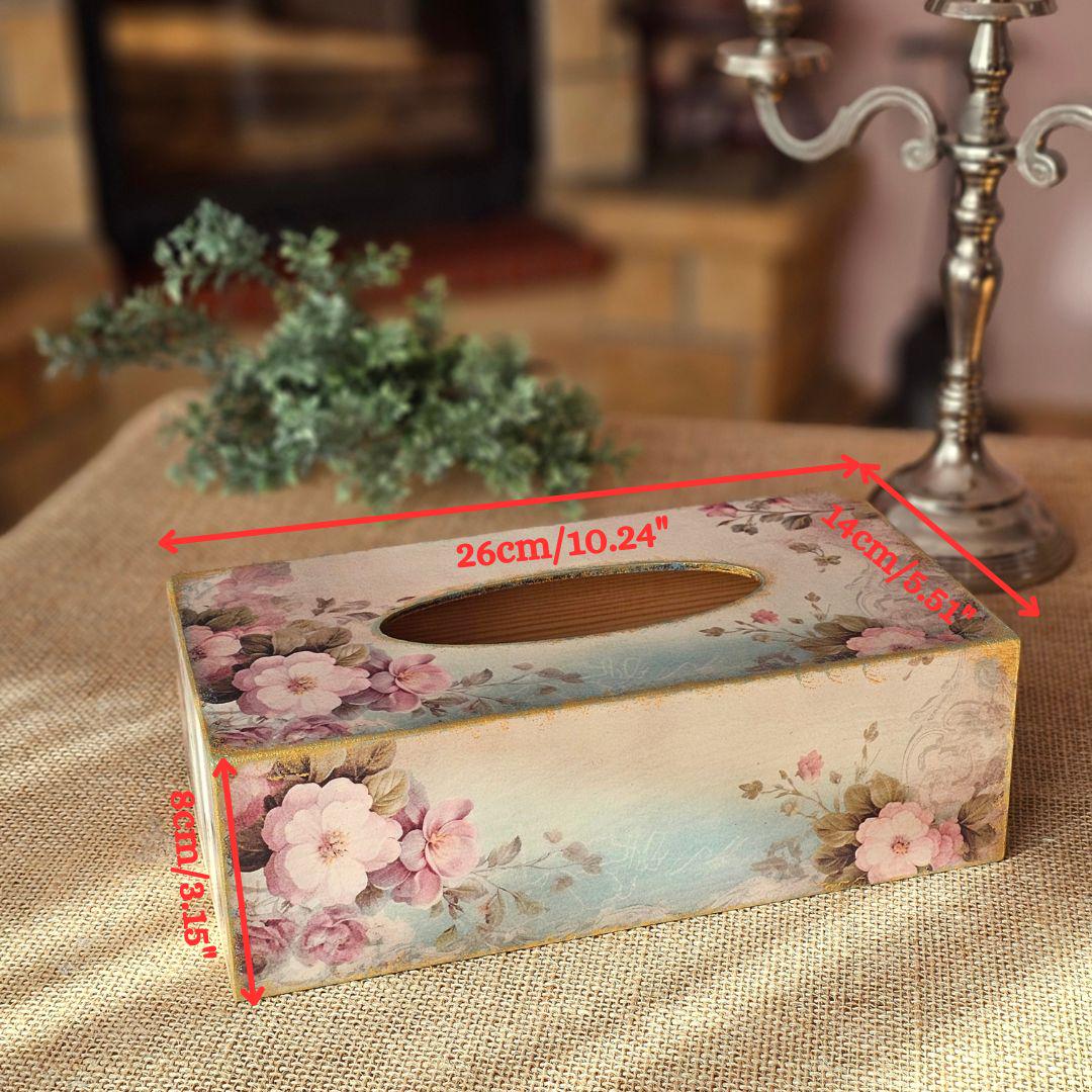 木製の花柄ティッシュボックスカバー：ヴィンテージスタイル、手作り