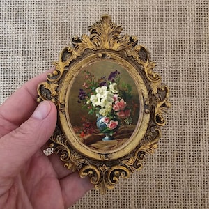 Petite oeuvre d'art murale encadrée de style baroque, petite impression de peinture vintage, oeuvre d'art encadrée pour maison de poupée
