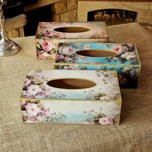 Coperchio per scatola di fazzoletti in legno in stile vintage Su ordinazione, Distributore di fazzoletti floreali, Porta tovaglioli in legno 26x14x8cm /10.24"x5.51"x3.15"