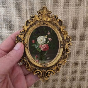 Petite oeuvre d'art murale encadrée de style baroque, petite impression de peinture vintage, oeuvre d'art encadrée pour maison de poupée