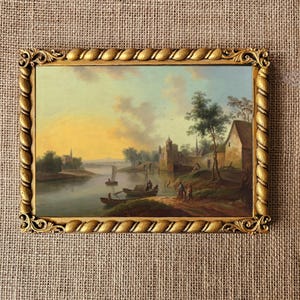 Framed Antique Oil Painting Print: Handmade Pine Wood Frame