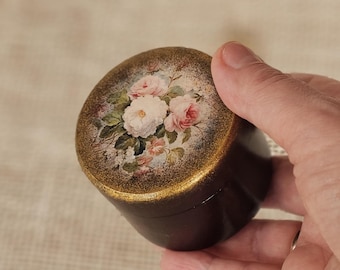 Floral Wooden Engagement Ring Box: Antique Style,French Polish, Velvet Cushion