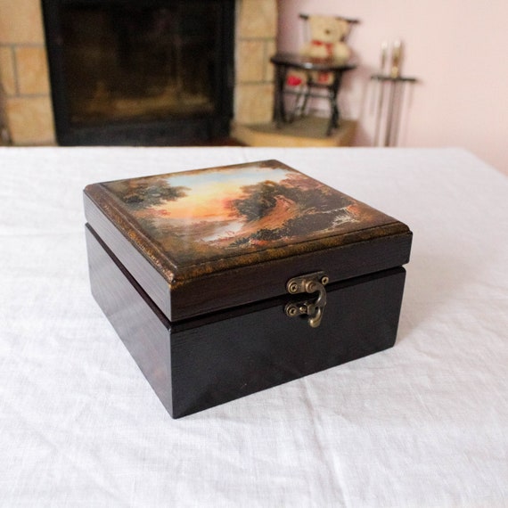 Antique Wood Sewing Box Very Rustic Wood Box Sewing Box with
