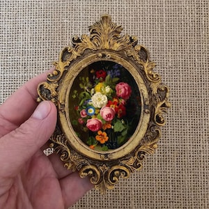 Miniature d'art murale encadrée de style baroque, petite impression de peinture vintage, petite oeuvre d'art encadrée
