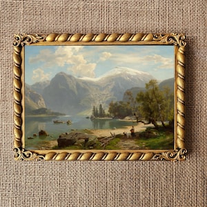 Framed Antique Oil Painting Print: Handmade Wood Frame