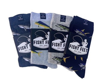 Fish Sock variety pack (4 pairs), fishing, fishing gift, fisherman, shark, bass, tuna, Fishy Feet, Socks