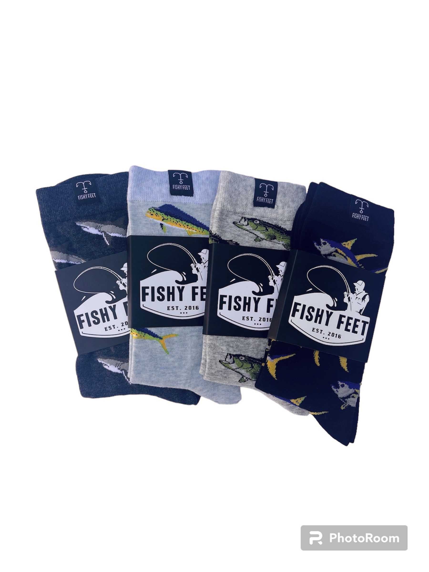 Fish Sock Variety Pack (4 Pairs), Fishing, Fishing Gift, Fisherman, Shark, Bass, Tuna, Fishy Feet, Socks