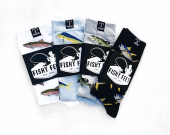 Fish Sock variety pack (4 pairs), fishing, fishing gift, fisherman, trout, bass, tuna, Fishy Feet, Socks