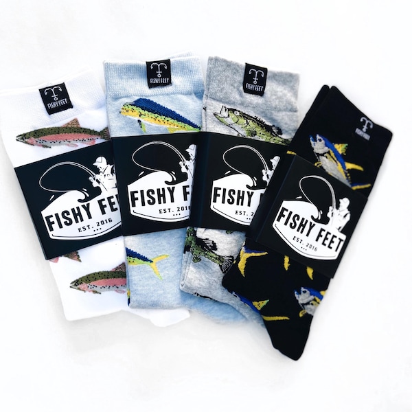 Pack variado de calcetines de pesca, trucha, lubina, atún, dorado (4 pares)