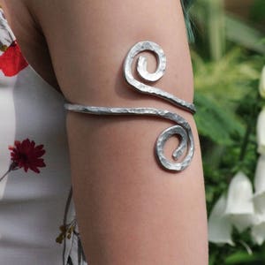 Celtic Upper Arm Cuff Band Torc Torque - Chunky Thick Silver Bracelet - Boho Jewellery - Unique Gift for Her Wife Girlfriend Women Girls UK