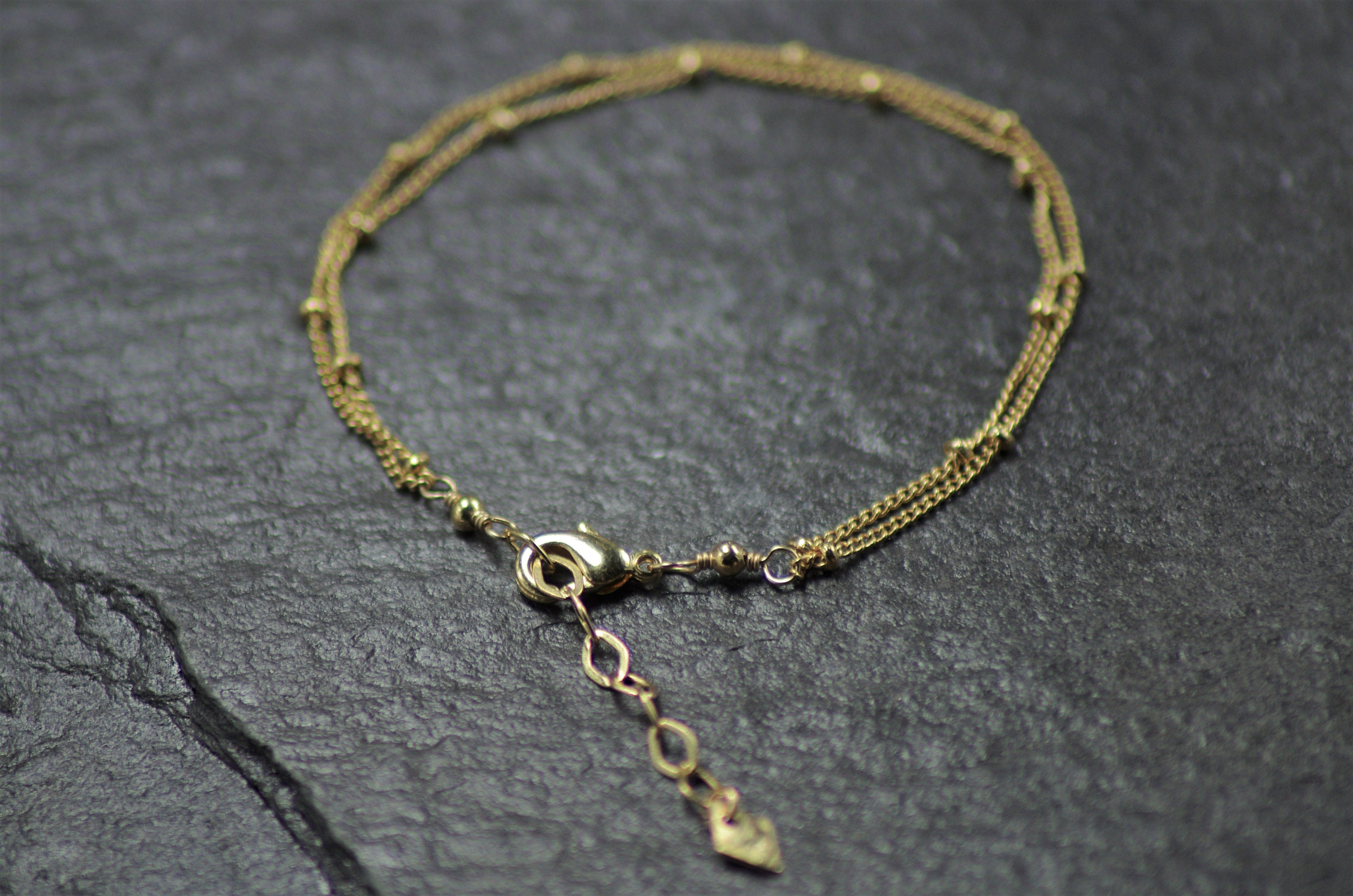 Double Strand Gold Bracelet Dainty Satellite Chain 14K | Etsy