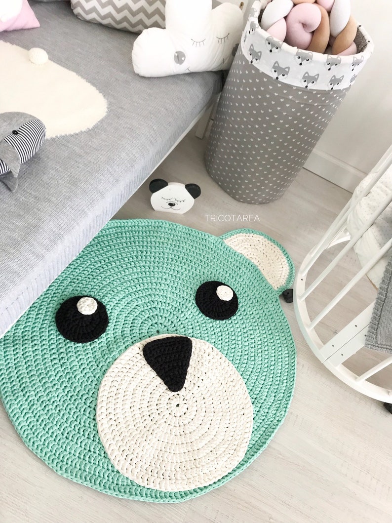 Teddy bear rug Crochet bear rug Kids rug Mint rug Modern Etsy